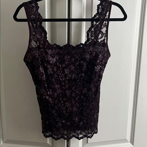 Purple lace blouse with metallic thread